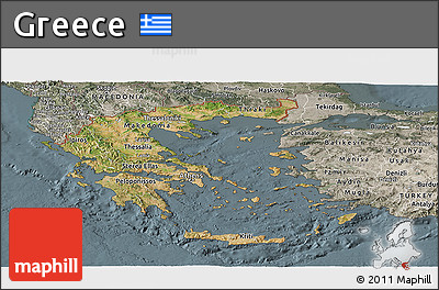 Satellite Panoramic Map of Greece, semi-desaturated