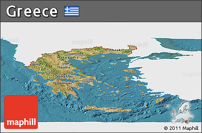 Satellite Panoramic Map of Greece, single color outside