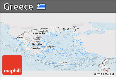 Silver Style Panoramic Map of Greece, single color outside