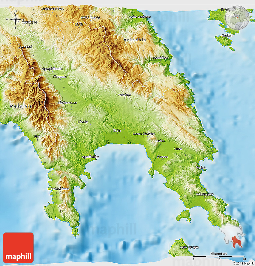 Physical 3D Map of Lakonia