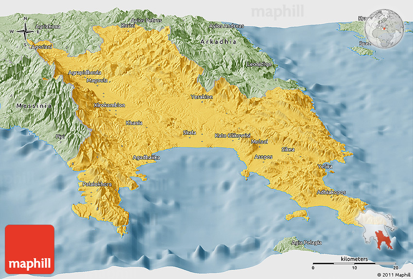 Savanna Style Panoramic Map of Lakonia