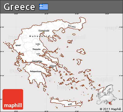 Classic Style Simple Map of Greece, cropped outside