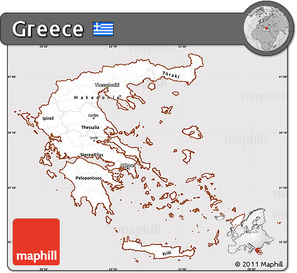 Classic Style Simple Map of Greece, cropped outside