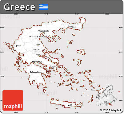 Classic Style Simple Map of Greece, cropped outside