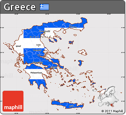 Flag Simple Map of Greece, flag centered