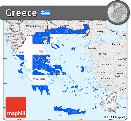 Flag Simple Map of Greece, single color outside, borders and labels