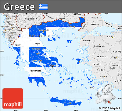 Flag Simple Map of Greece, single color outside, borders and labels