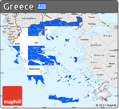 Flag Simple Map of Greece, single color outside, borders and labels