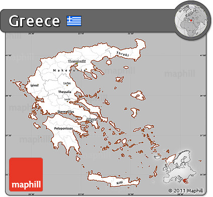 Gray Simple Map of Greece, cropped outside