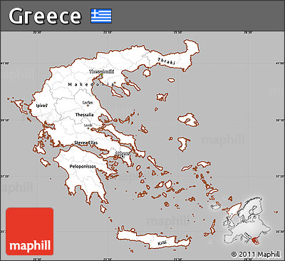 Gray Simple Map of Greece, cropped outside