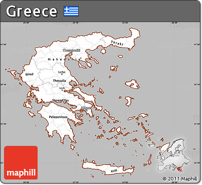 Gray Simple Map of Greece, cropped outside