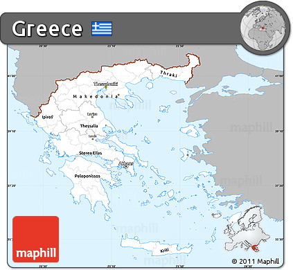Gray Simple Map of Greece, single color outside