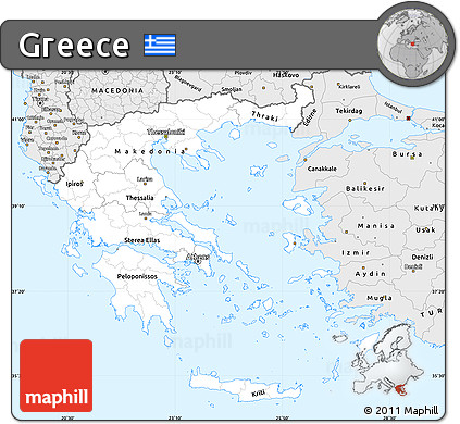 Silver Style Simple Map of Greece