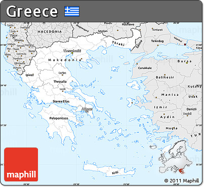 Silver Style Simple Map of Greece