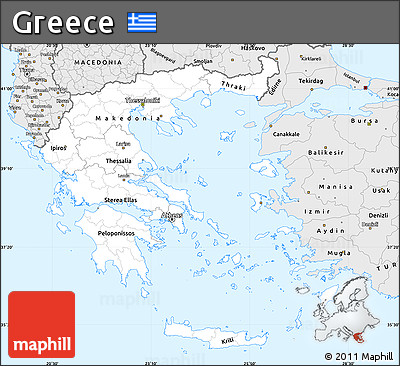 Silver Style Simple Map of Greece