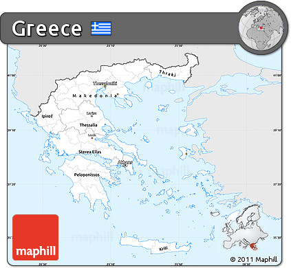 Silver Style Simple Map of Greece, single color outside