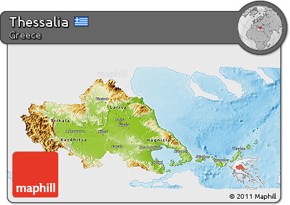 Physical 3D Map of Thessalia, single color outside