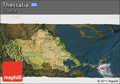 Satellite 3D Map of Thessalia, darken