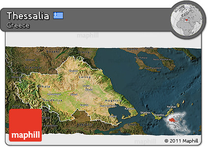 Satellite 3D Map of Thessalia, darken