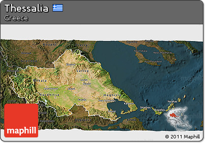 Satellite 3D Map of Thessalia, darken