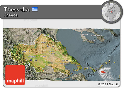 Satellite 3D Map of Thessalia, semi-desaturated