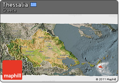 Satellite 3D Map of Thessalia, semi-desaturated