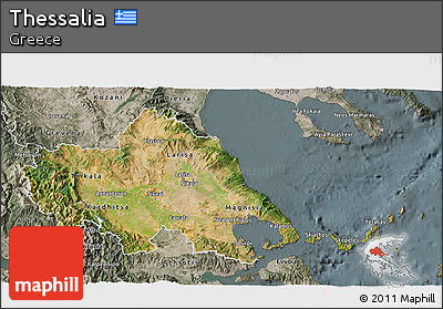 Satellite 3D Map of Thessalia, semi-desaturated