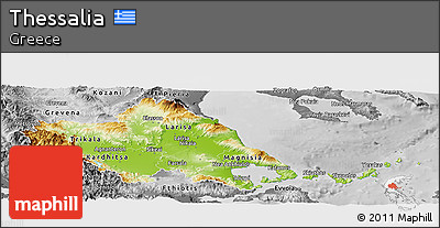 Physical Panoramic Map of Thessalia, desaturated