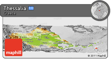 Physical Panoramic Map of Thessalia, desaturated