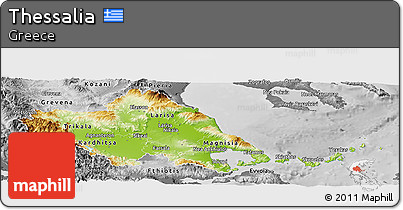 Physical Panoramic Map of Thessalia, desaturated