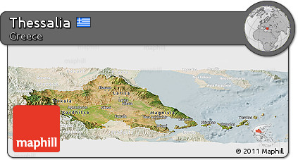 Satellite Panoramic Map of Thessalia, lighten