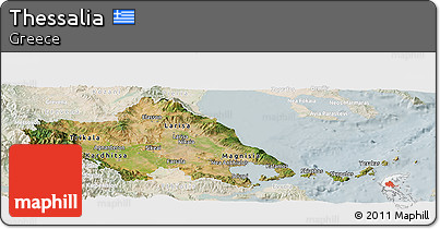 Satellite Panoramic Map of Thessalia, lighten