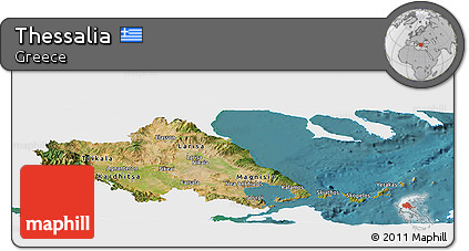 Satellite Panoramic Map of Thessalia, single color outside