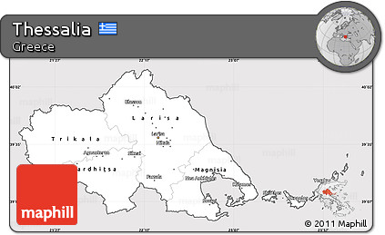 Silver Style Simple Map of Thessalia, cropped outside