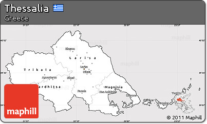 Silver Style Simple Map of Thessalia, cropped outside
