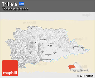 Classic Style 3D Map of Trikala, single color outside
