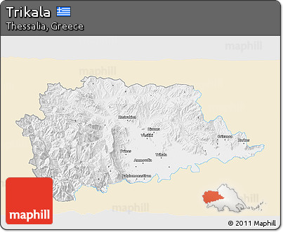 Classic Style 3D Map of Trikala, single color outside