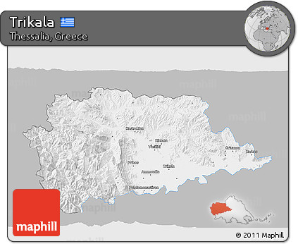 Gray 3D Map of Trikala, single color outside