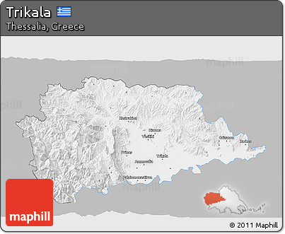 Gray 3D Map of Trikala, single color outside