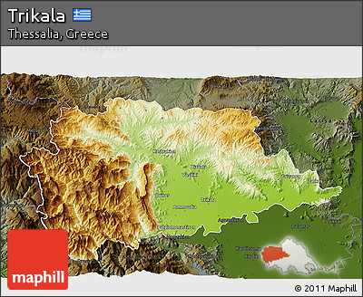 Physical 3D Map of Trikala, darken