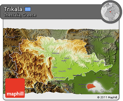 Physical 3D Map of Trikala, darken