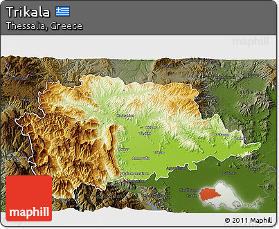 Physical 3D Map of Trikala, darken