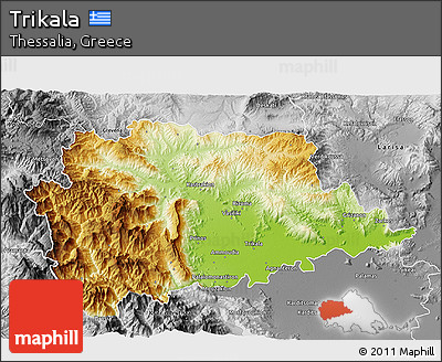 Physical 3D Map of Trikala, desaturated