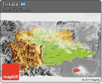 Physical 3D Map of Trikala, desaturated