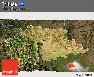Satellite 3D Map of Trikala, darken