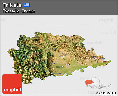 Satellite 3D Map of Trikala, single color outside