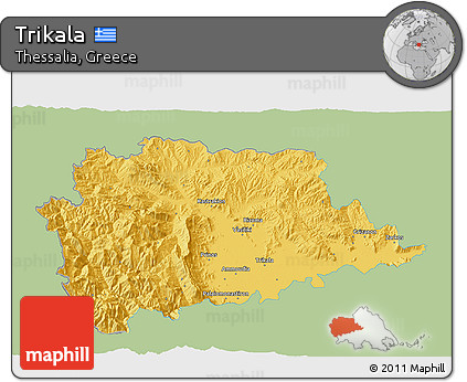 Savanna Style 3D Map of Trikala, single color outside