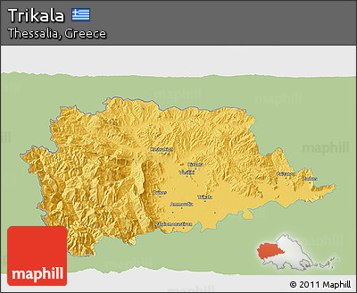 Savanna Style 3D Map of Trikala, single color outside