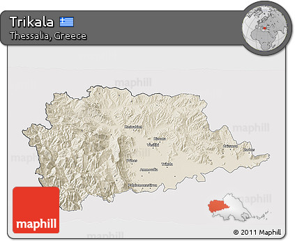 Shaded Relief 3D Map of Trikala, cropped outside