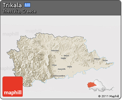 Shaded Relief 3D Map of Trikala, single color outside